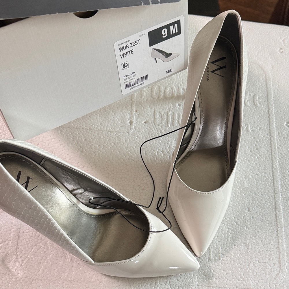 Worthington White Patent Pointed-Toe Pumps